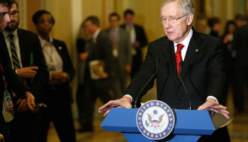 US Senate Majority Leader Harry Reid addresses reporters at the US Capitol in Washington (Reuters/Jonathan Ernst)